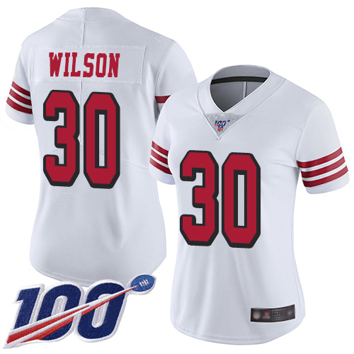 San Francisco 49ers Limited White Women Jeff Wilson NFL Jersey #30 100th Season Rush Vapor Untouchable->youth nfl jersey->Youth Jersey